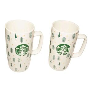 Starbucks Holiday Christmas Tree Tall Latte Coffee Mugs Set‎ of 2
